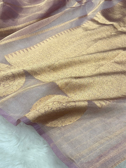 Pinkish Lavender Bananasi Floral Shades Pure Tissue Silk Saree PT-20