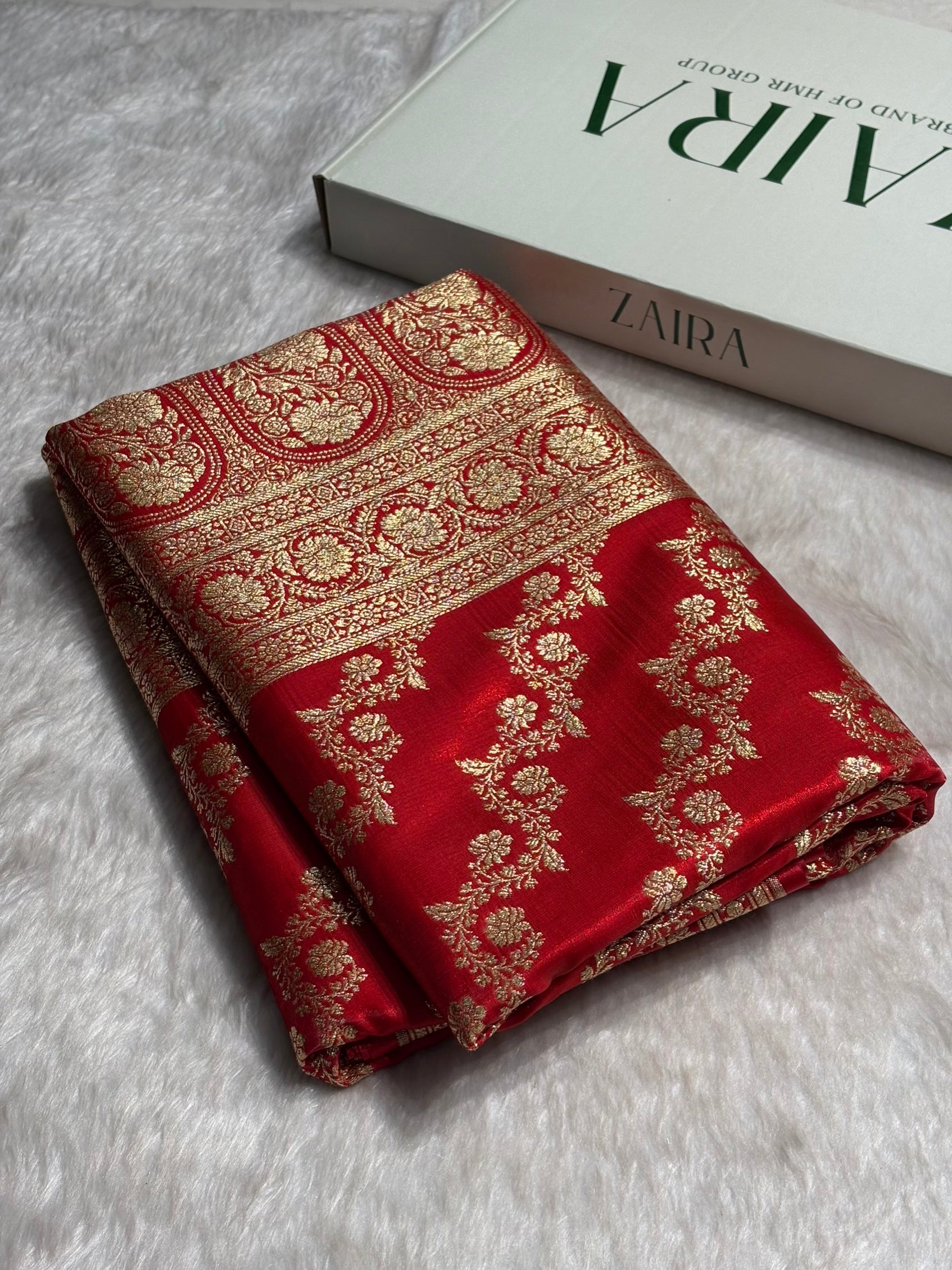Ruby Red Shades Banarasi Satin Silk Saree SS32