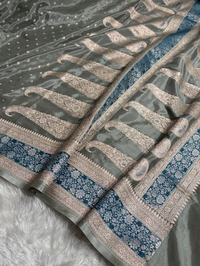 Grey Shades With Contrast Border Crepe Silky Katan Banarasi Saree CSK-06