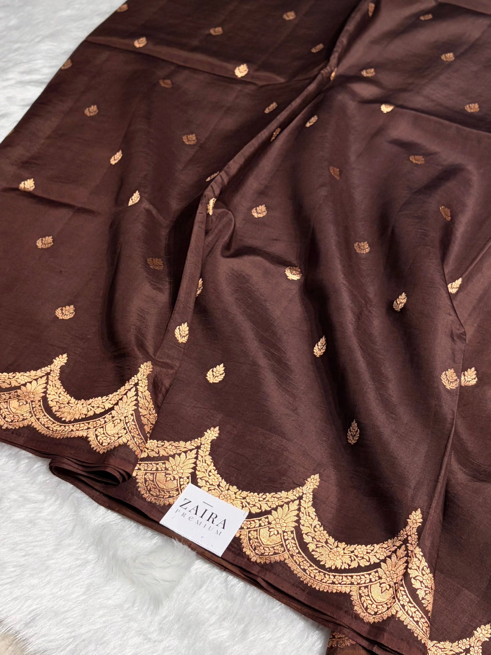 Chocolate Shades Boota Handwoven Pure Katan Raw Mango Silk RM-19