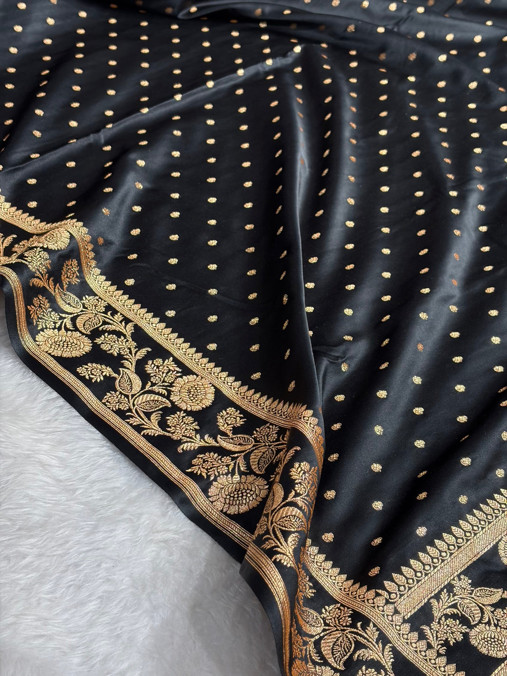 Banarasi Satin Katan Saree With Boota in Black Shades SK107