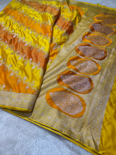 Yellow Shades Cross Rangkart Mashru Silk Saree MSRK01