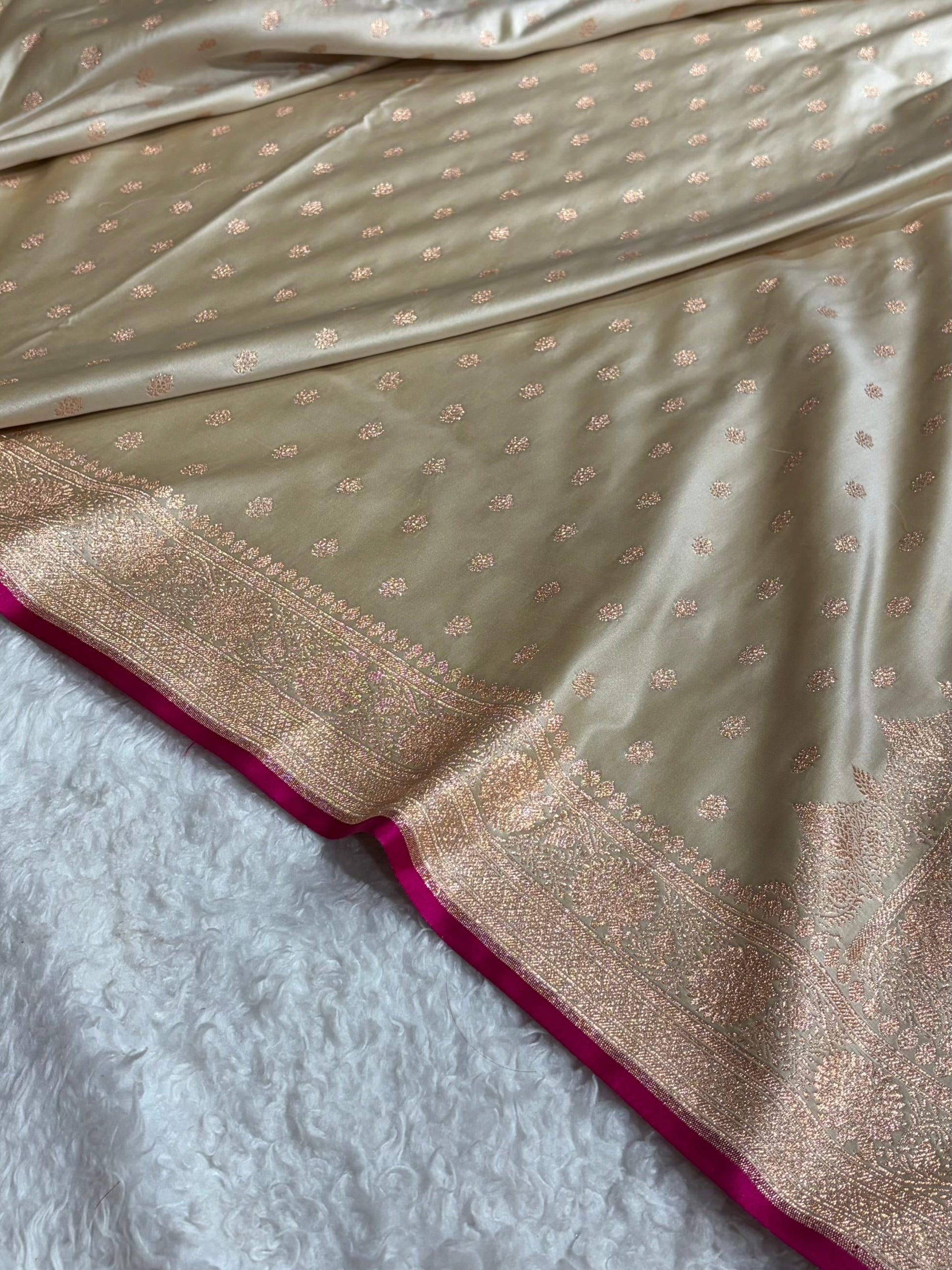 Light Beige Shades Booti Katan Silk Saree SK07