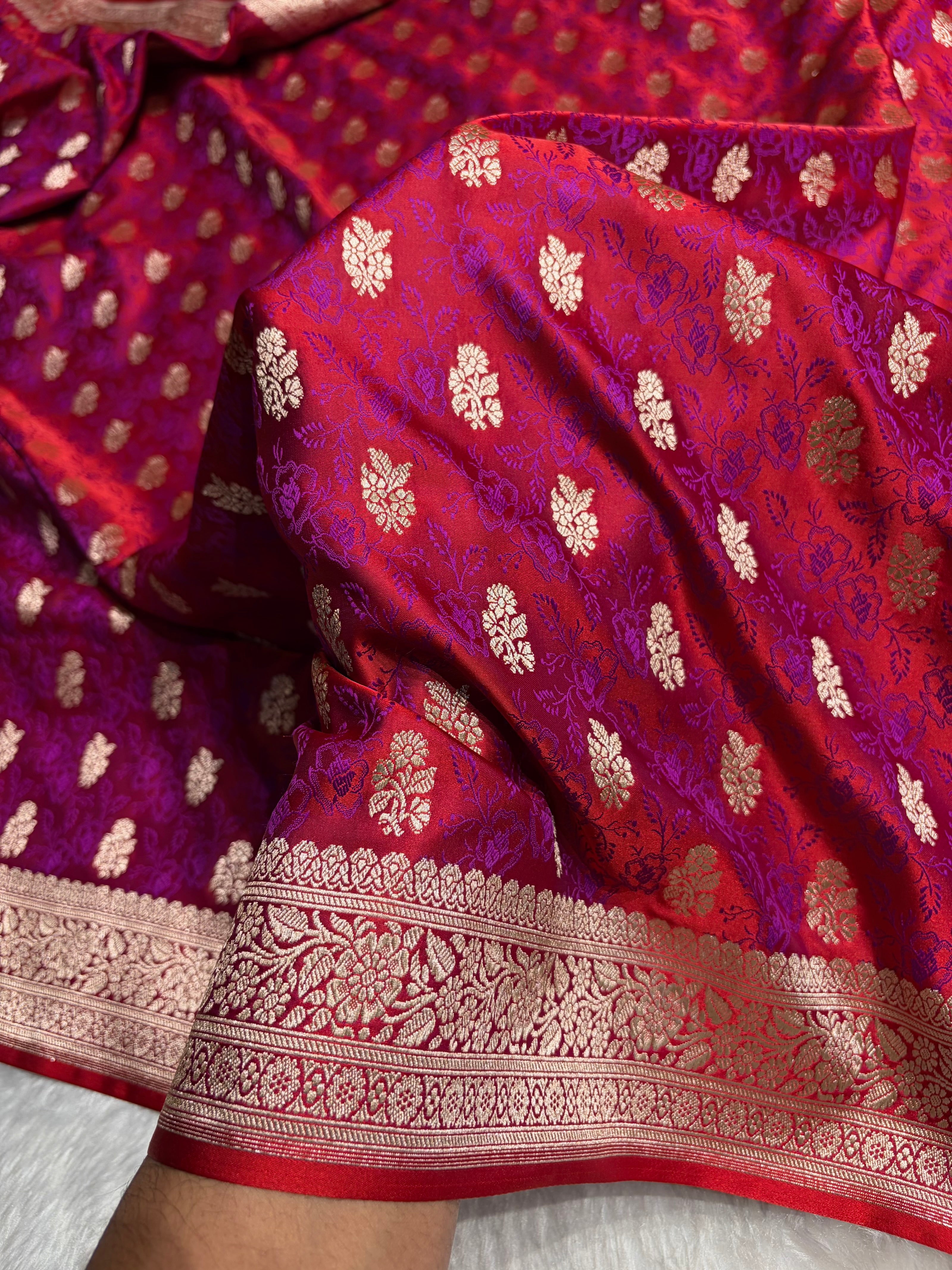 Reddish Magenta Shades Tanchoi Motif Mashru Silk Saree MST-10