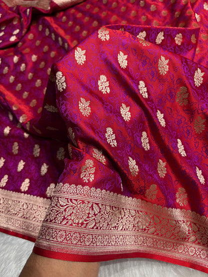Reddish Magenta Shades Tanchoi Motif Mashru Silk Saree MST-10
