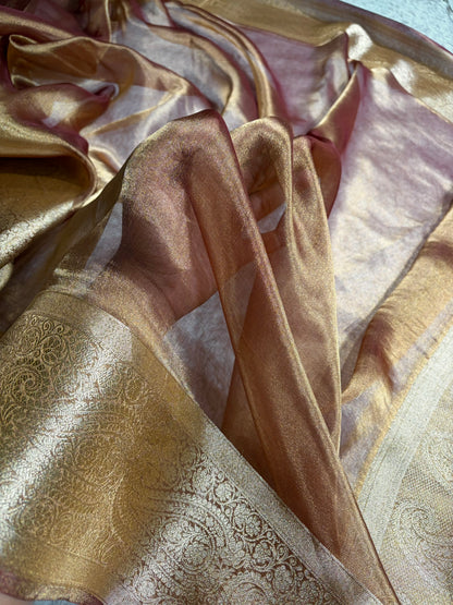 Dark Cheeku Tissue Bananasi Floral Pure Tissue Silk Saree PT-57
