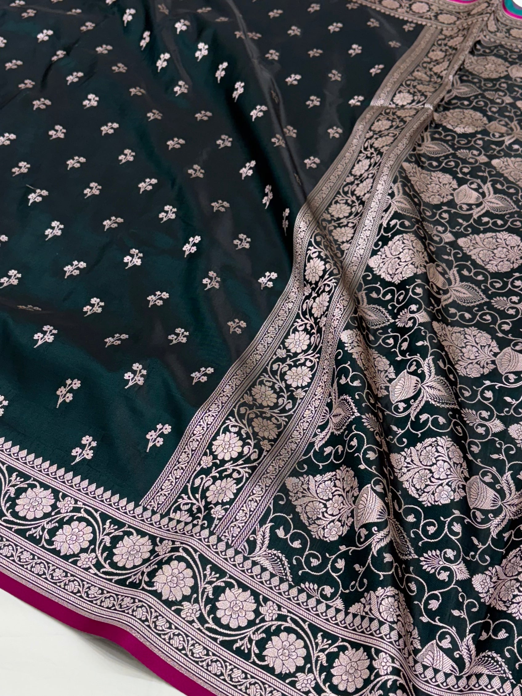 Black Shade With Booti Pattern Mashru Silk Saree