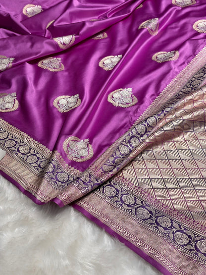 Lavender Shades Minakari Boota Mashru Silk Saree MS35