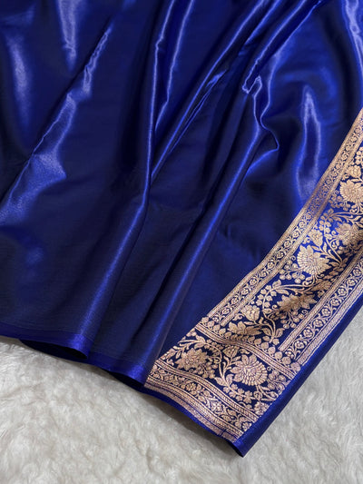 Royal Blue Shades Booti Pattern Banarasi Satin Silk Saree SS58
