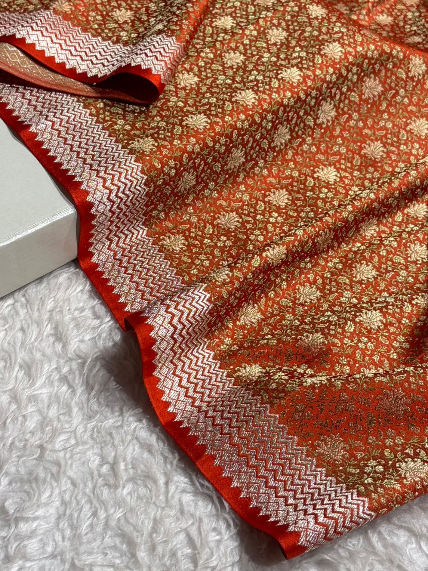 Premium Banarasi Satin Katan Saree Plain With Tanchoi Blouse in Orange Shades SK129
