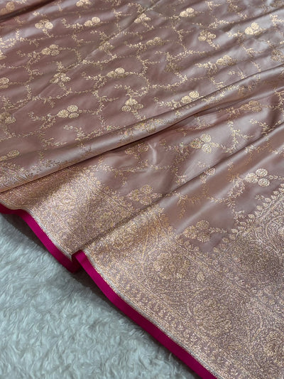 Banarasi Satin Katan Saree in Rose Gold Shades SK130
