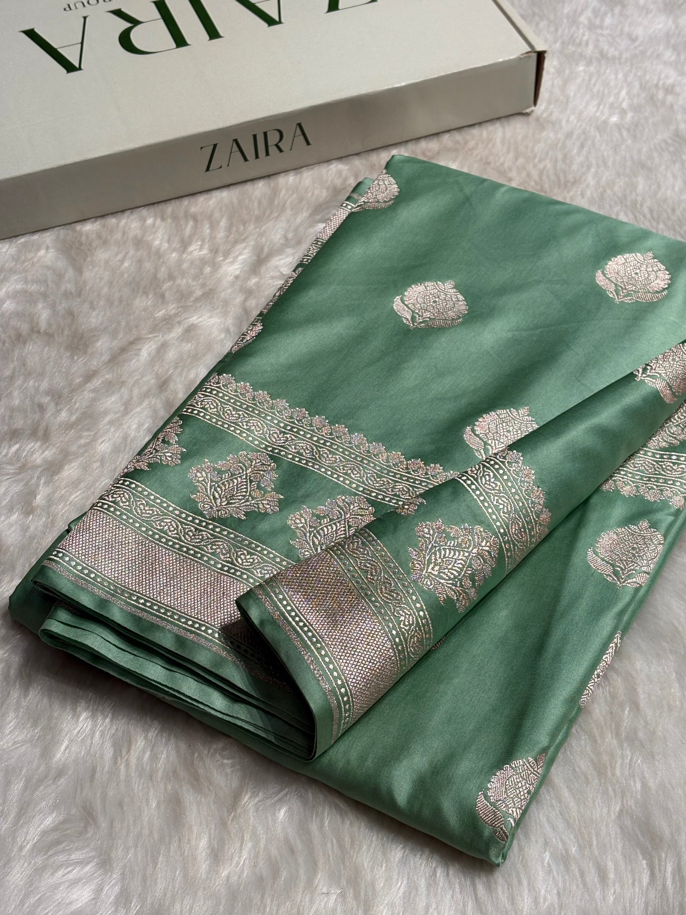 Sea Green Boota Motif Mashru Silk Saree