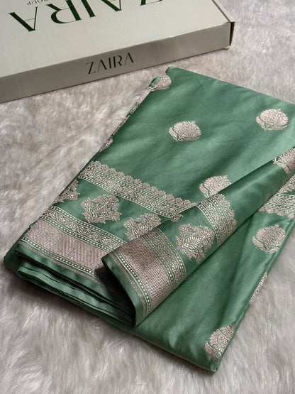 Sea Green Boota Motif Mashru Silk Saree