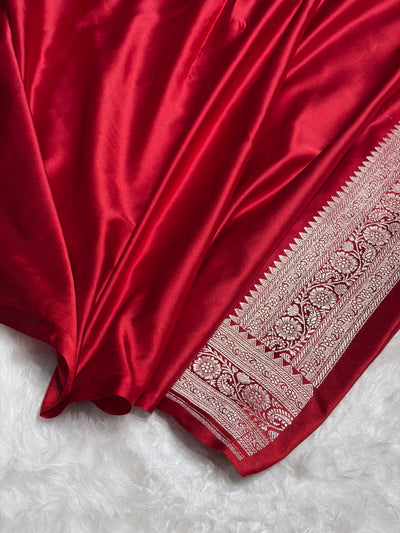 Contrast White with Maroon Floral Jaal Mashru Silk Saree  MCS28