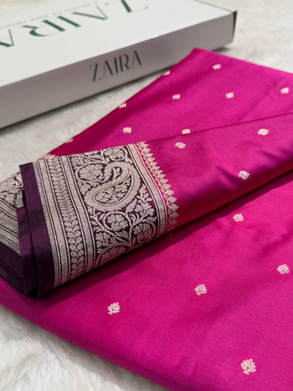 Pink - Wine 2D Tone Booti Mashru Silk Saree