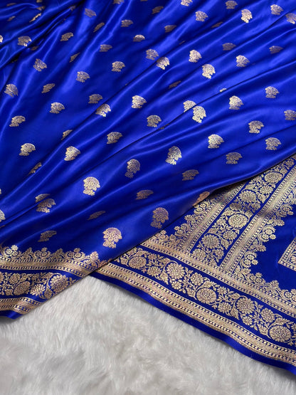 Royal Blue Booti Pattern Satin Katan Silk Saree SK49