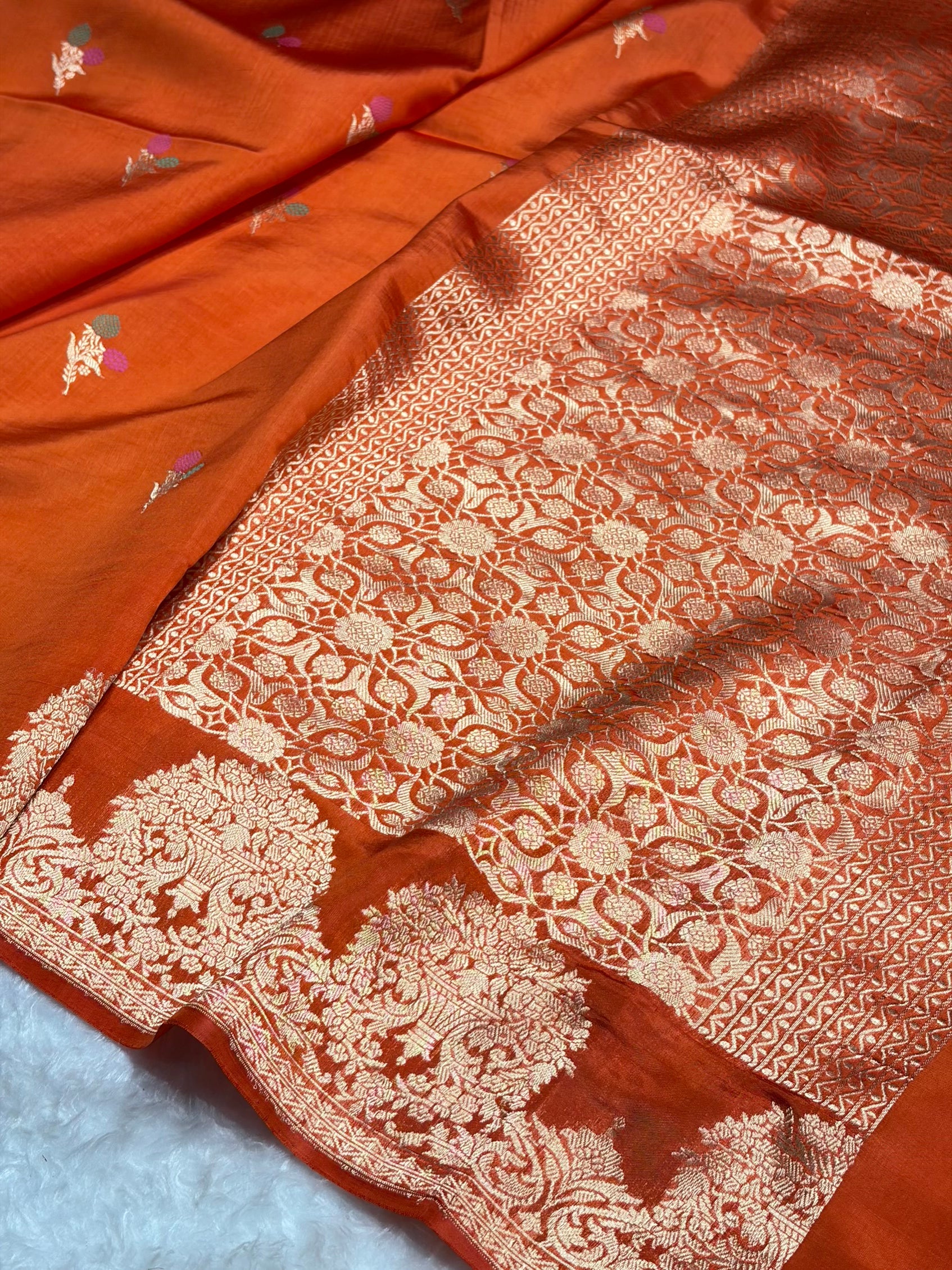 Orange Shades Minakari Handwoven Pure Raw Mango Silk RM-54