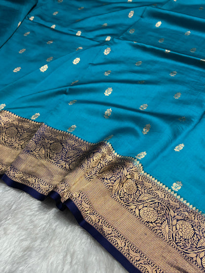 Contrast Firozi with Purple Shades Handwoven Pure Raw Mango Silk RM-56