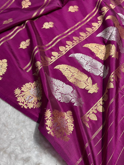 Wine Shades Banarasi Handwoven Pure Paper Katan Silk  RM-66