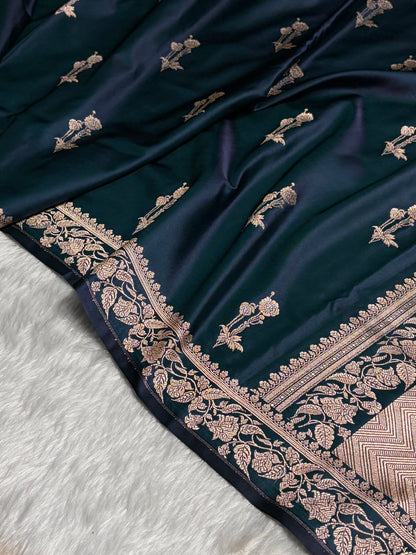 Peacock Boota With Floral Border Mashru Silk Saree MSM-92