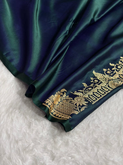 Dark Cross Green Shades Banarasi Boota Pattern Floral Mashru Silk Saree MSM-117
