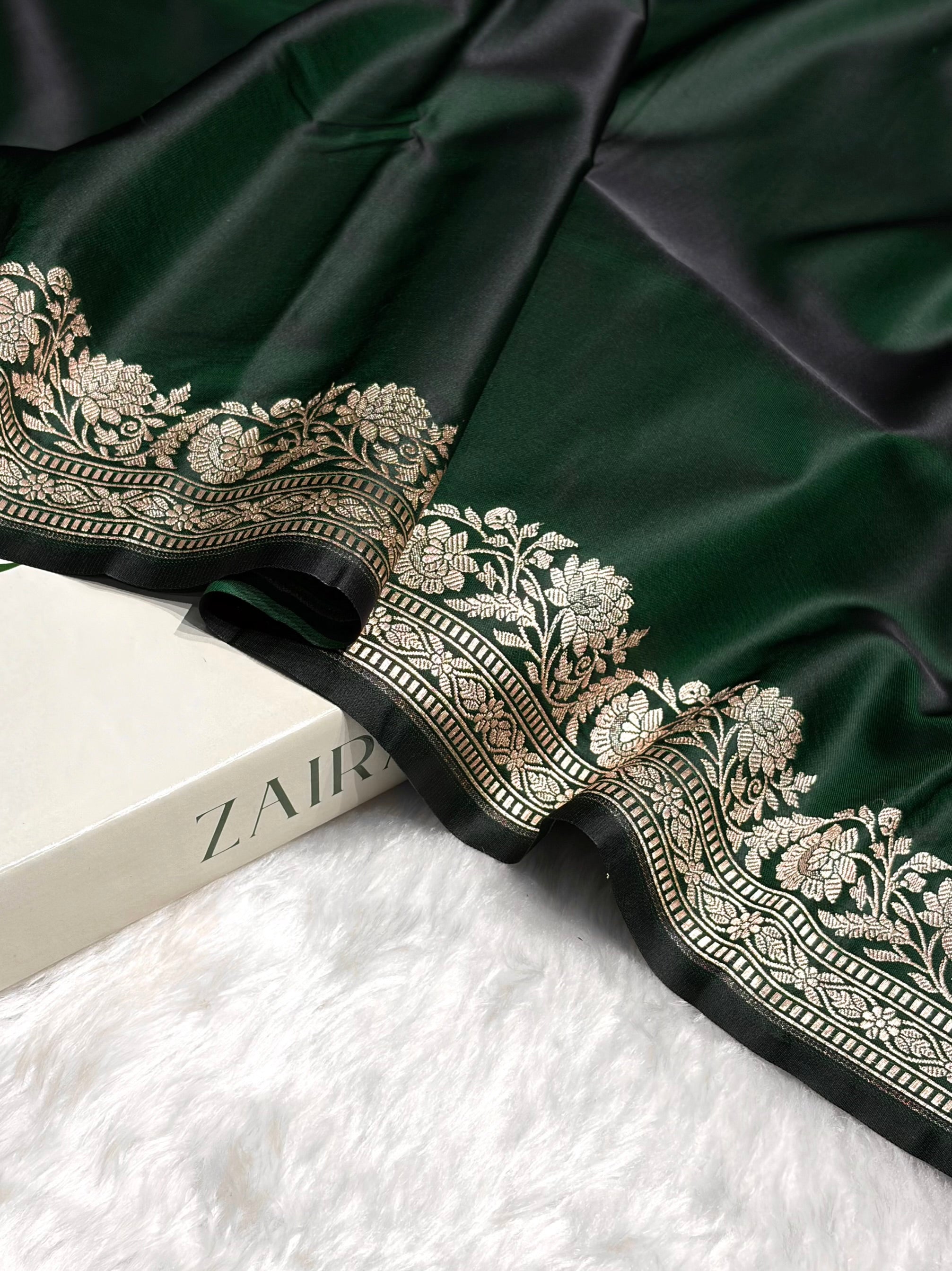 Bottle Green Boota With Floral Border Mashru Silk Saree MSM-94