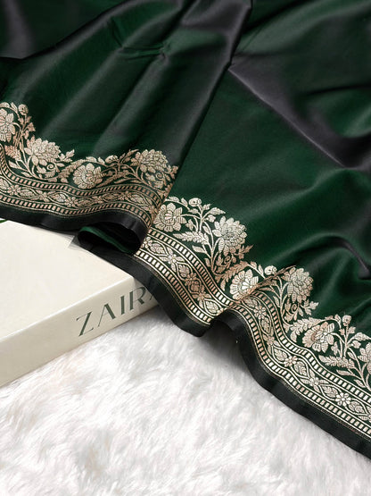 Bottle Green Boota With Floral Border Mashru Silk Saree MSM-94