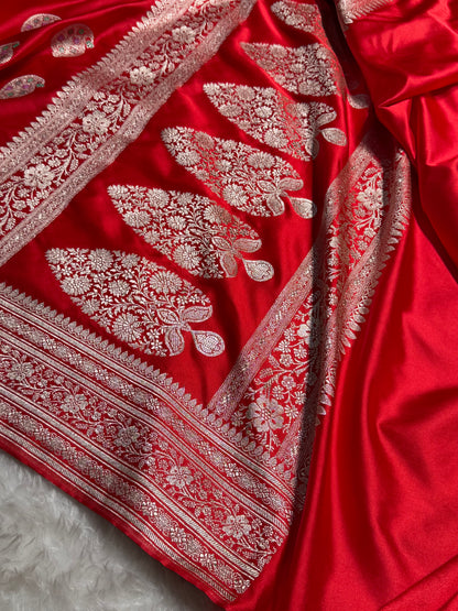 Red With Bananasi Minakari Boota Mashru Silk Saree MS81