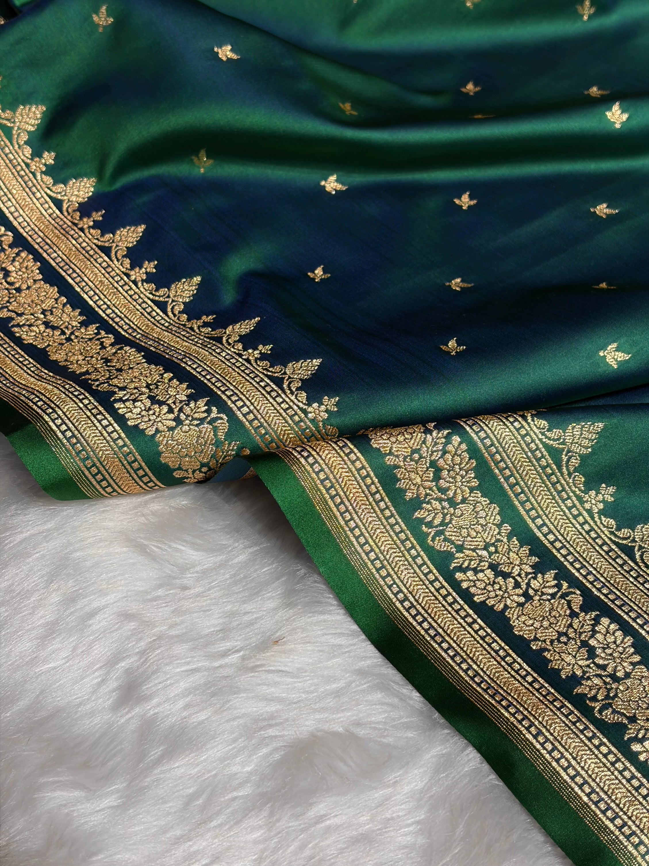 Cross Green Banarasi Booti Katan Silk Saree SKM17