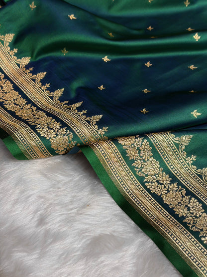 Cross Green Banarasi Booti Katan Silk Saree SKM17