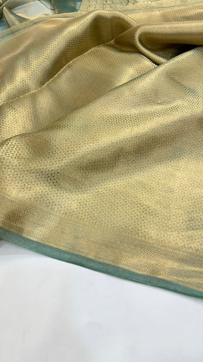 Turquoise Shade Pure Tissue Silk Saree with Brocade Blouse PT03