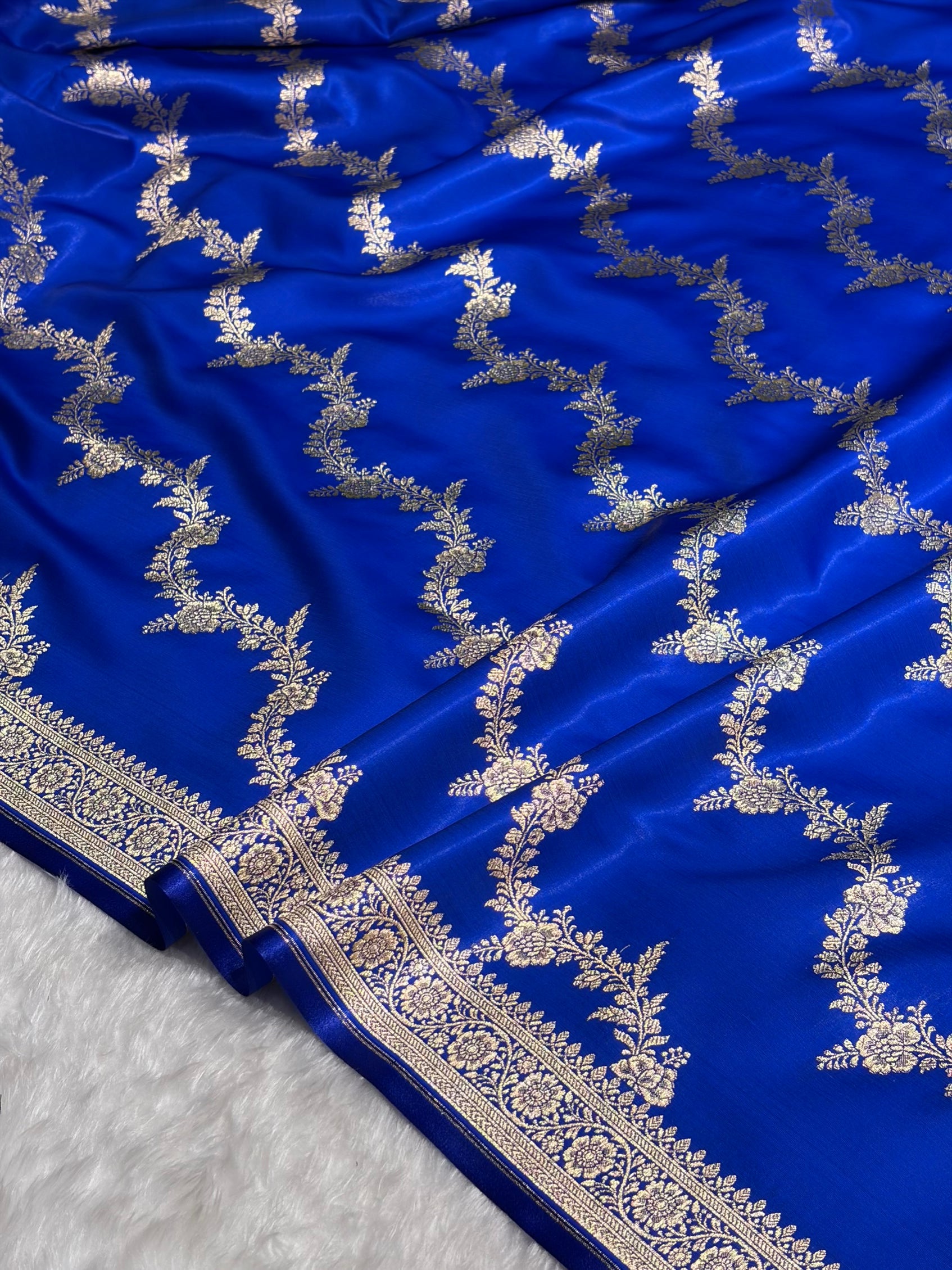 Royal Blue Shades Banarasi Satin Silk Saree SS35