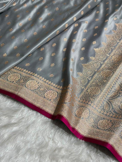 Banarasi Grey Shades Booti Katan Silk Saree SK07