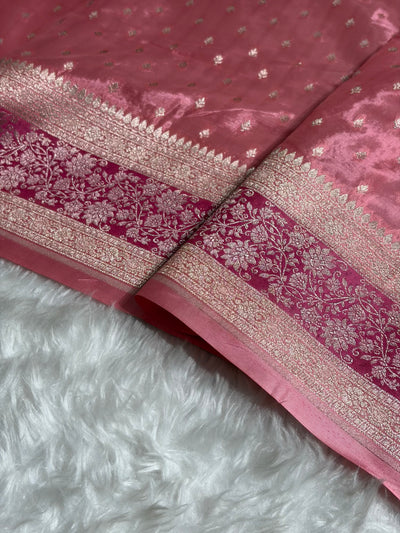 Peach Shades With Contrast Border Crepe Silky Katan Banarasi Saree CSK-06
