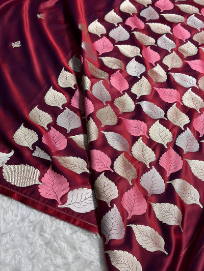 Cross Maroon Shades Banarasi Booti Pattern Mashru Silk Saree MSM-136