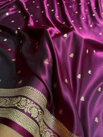 Banarasi Satin Katan Saree With Booti Pattern in Cross Wine Shades SK125
