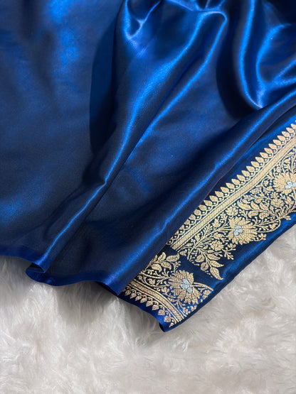 Banarasi Satin Silk Meena Boota in German Blue Shades SS38