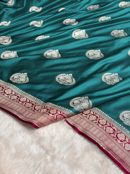 Contrast Rama With Rani Minakari Boota Mashru Silk Saree MS35