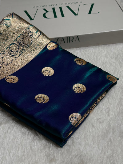 Peacock Green Chand Tara Satin Silk Saree SS04