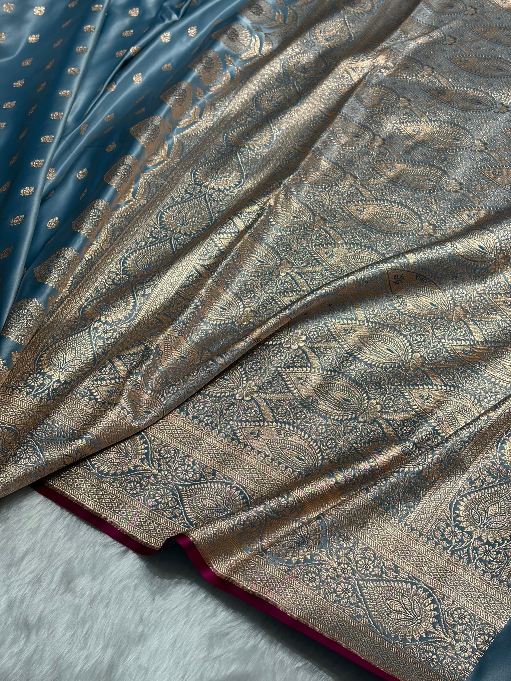 Nile Blue booti Katan Silk saree SK10