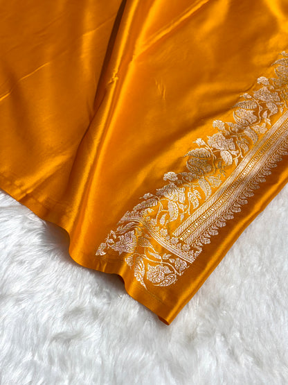 Mustard Boota With Floral Border Mashru Silk Saree MSM-92