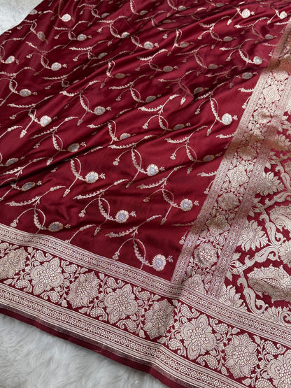 Maroon Shades Banarasi Jaal Pattern Floral Minakari Mashru Silk Saree MSM-103