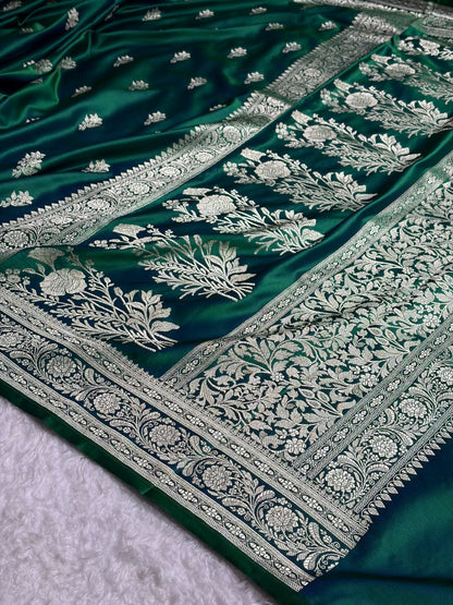 Cross Green Shades Banarasi Boota Pattern Floral Mashru Silk Saree MSM-120