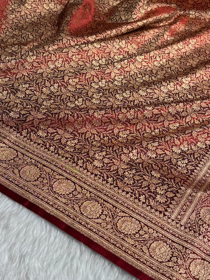 Maroon Shades Brocket Satin Silk Saree Banarasi Saree Shades SS30