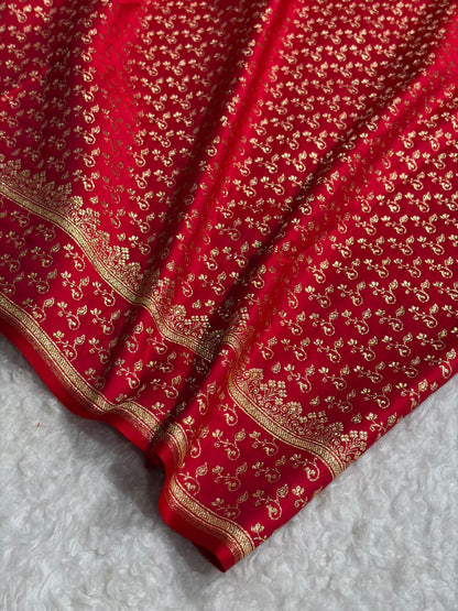 Cross Red Shades Jaal Floral Pattern Satin Katan Silk Saree SK81