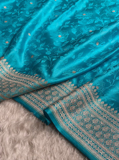 Banarasi Firozi Floral Booti Mashru Silk Saree