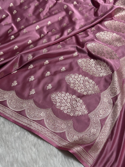 Mauve Pink Scallop Booti Mashru Silk Banarasi Saree MSS-12