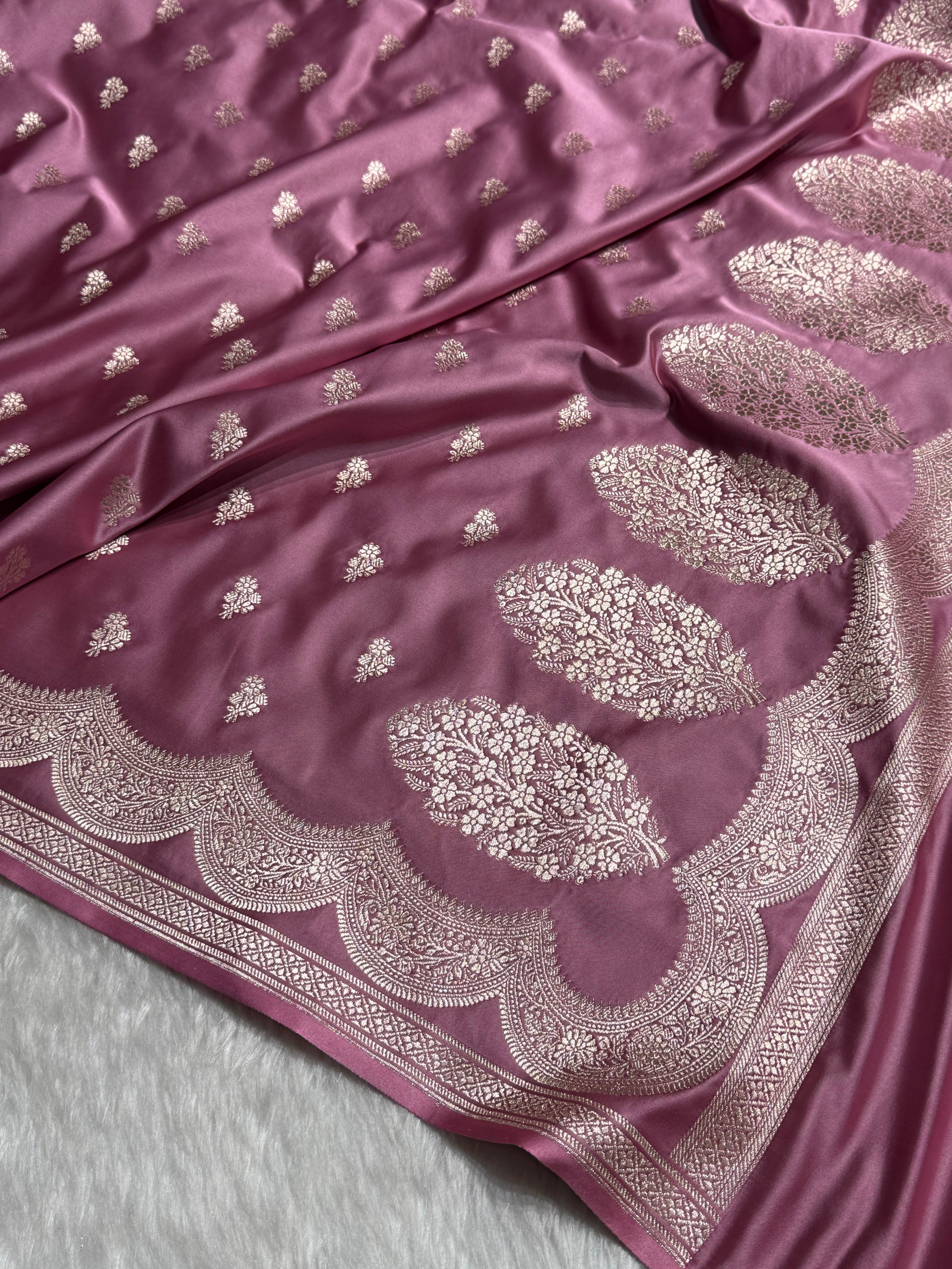 Mauve Pink Scallop Booti Mashru Silk Banarasi Saree MSS-12