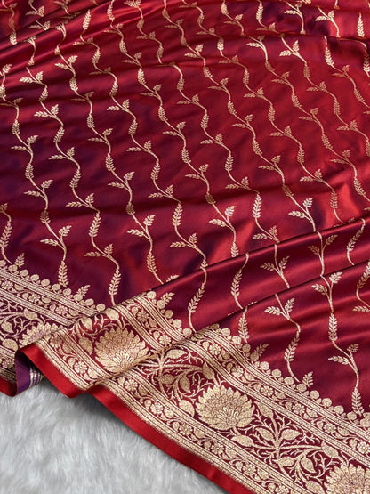 Reddish Magenta Pattern Satin Katan Silk saree SK37