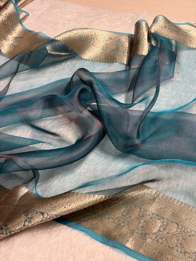 Firozi Shades Pure Tissue Silk Saree with Brocade Blouse PT-08